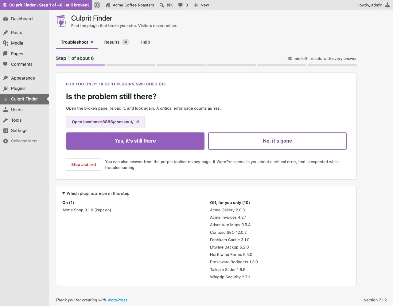 A troubleshooting step asking whether the problem is still there, with Yes and No buttons.